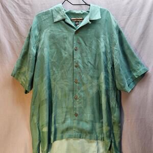 Tommy Bahama Green Silk Floral Hawaiian Shirt Size Large‎